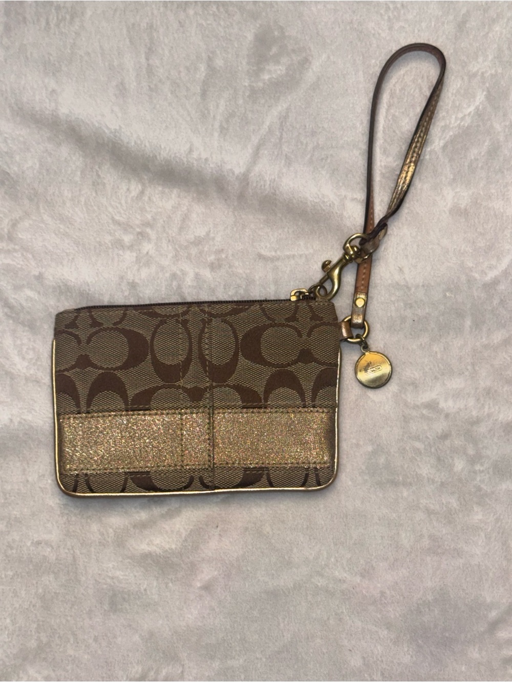 Vintage Coach Signature Gold Khaki Wristlet
